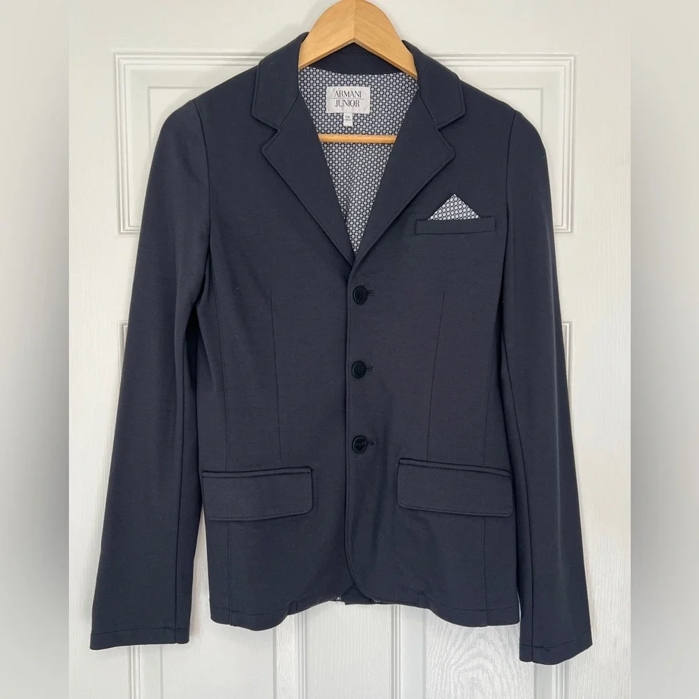 Armani Junior Boys Navy Knit Blazer | Size 13A | Designer Jacket